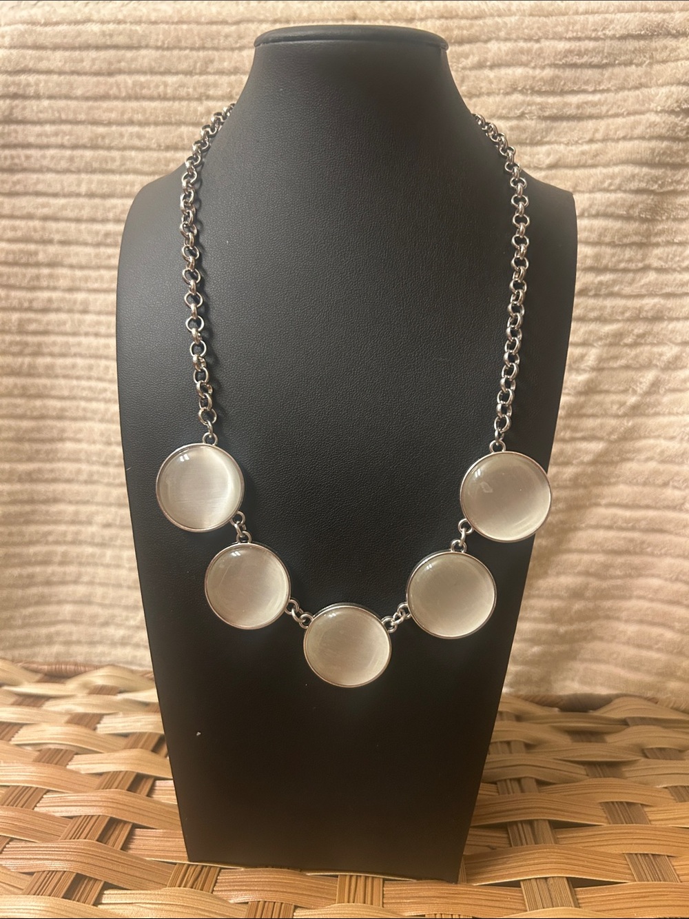 Silver Tone Circle Pendant Statement Necklace - Women Jewelry
